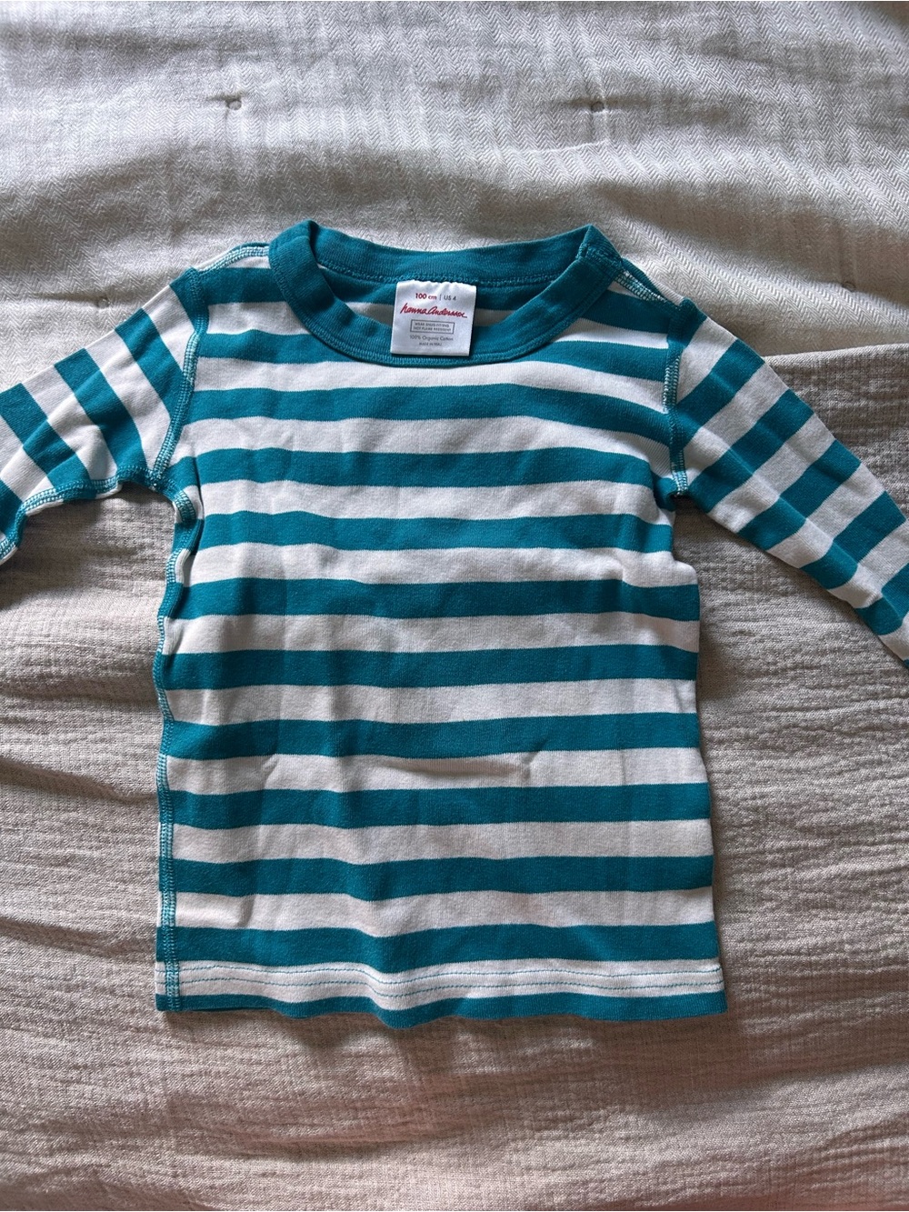 Hanna Andersson Teal & White Striped Long Sleeve Pajama Top